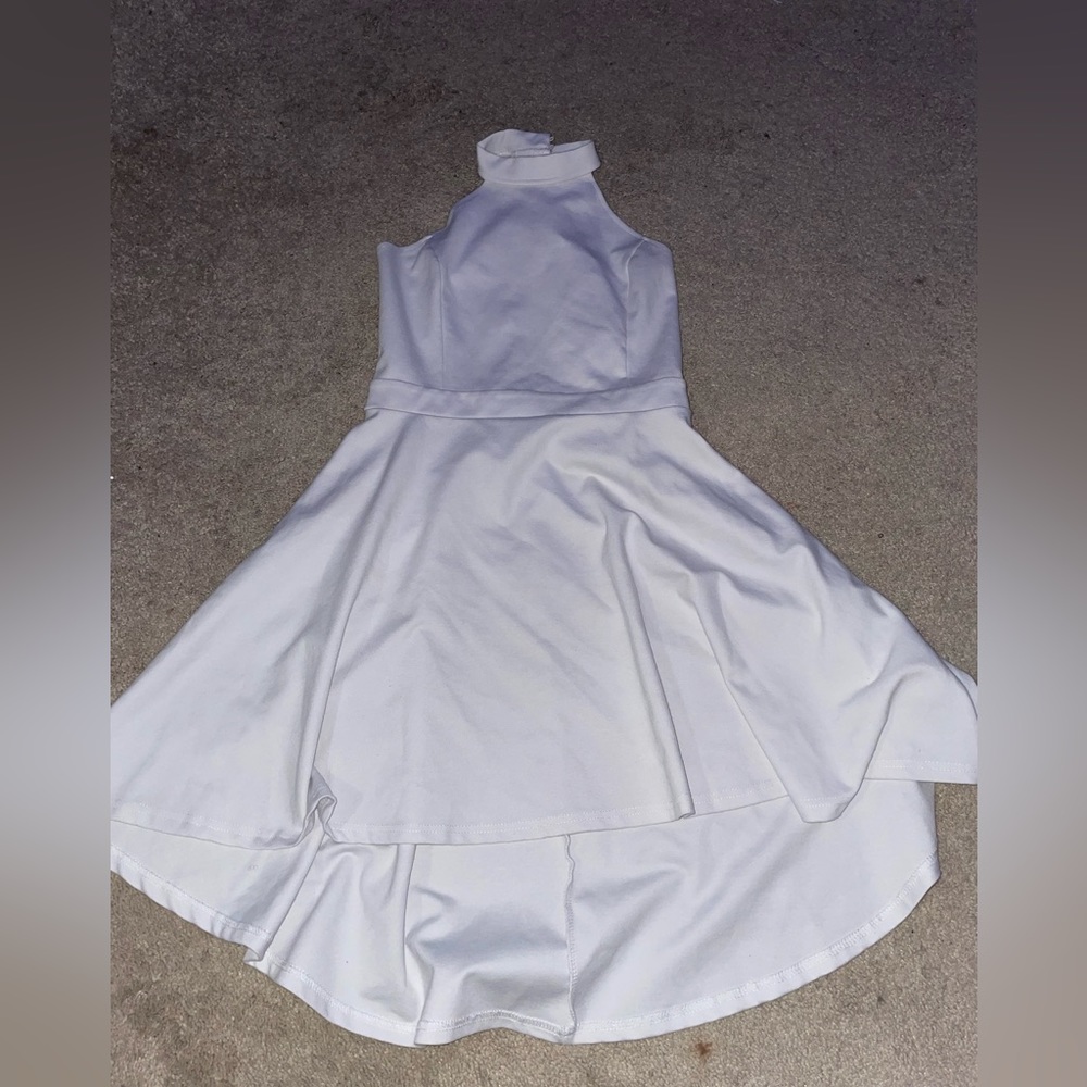 White high low halter dress with open back